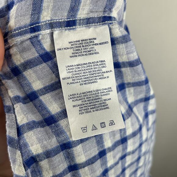 Buttoned Down Mens Shirt Large Blue Linen Blend Fitted Plaid Beachy Preppy - Picture 5 of 7